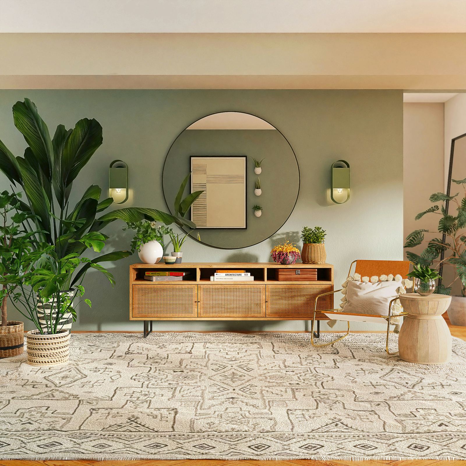 Sala de estar aconchegante com plantas